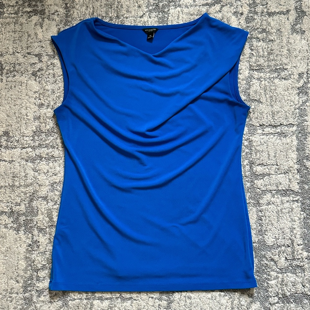 Cobalt Blue Cowl Neck Stretchy Dressy Tunic Top Blouse